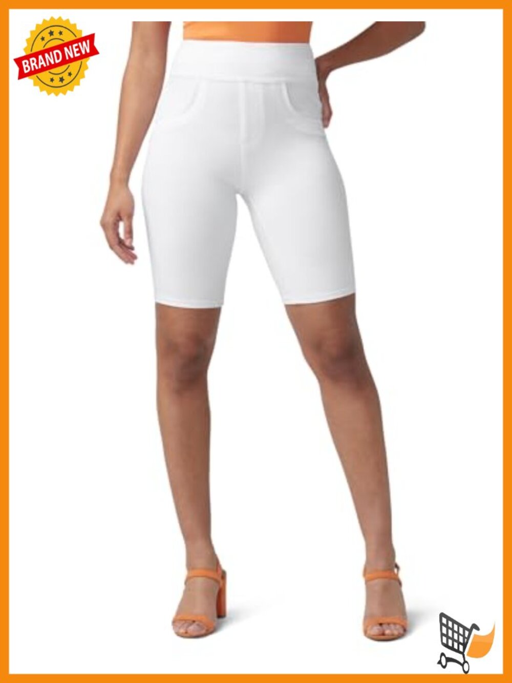 High Rise Stretch Denim Bermuda Shorts Pull On